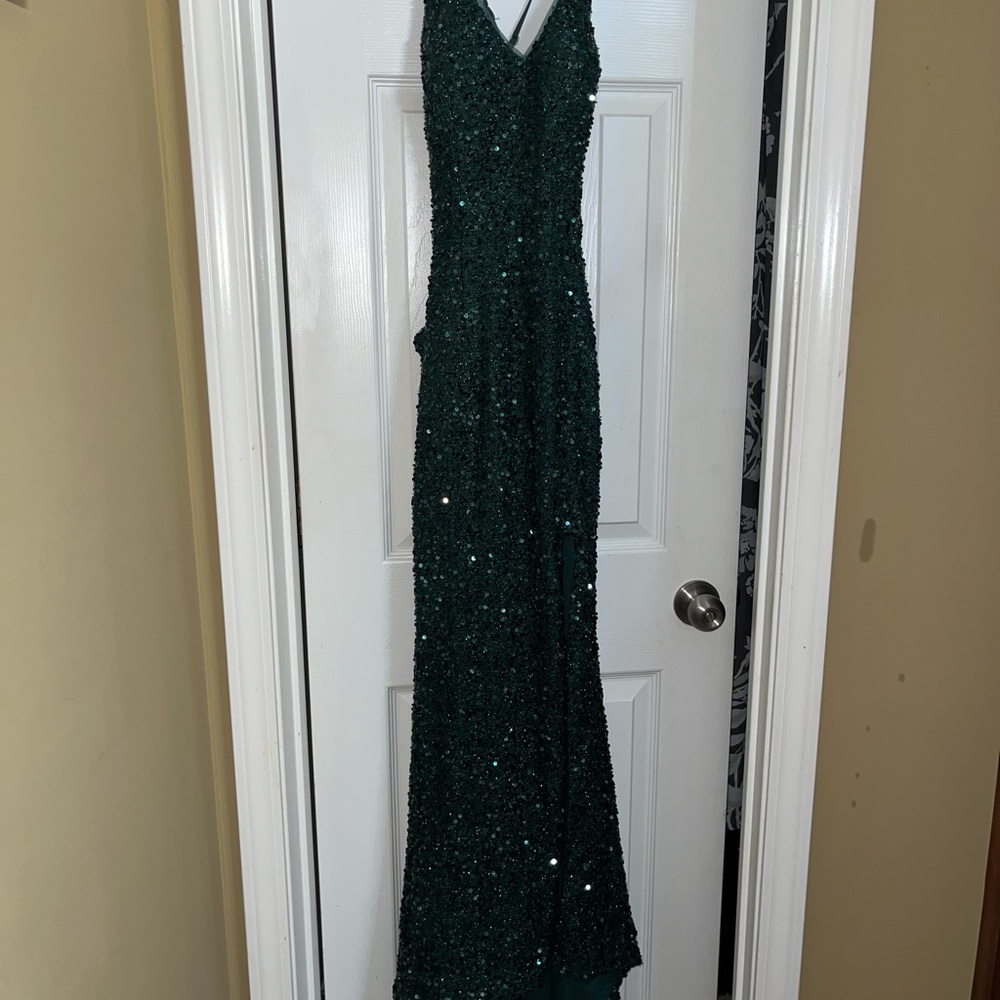 Emerald green sequin prom or evening dress worn once.